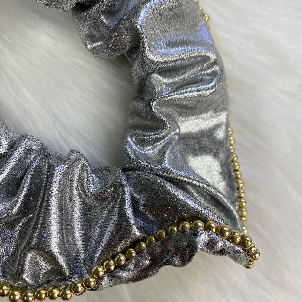 Vintage Silver Metallic w/ Gold Bead Scrunchie